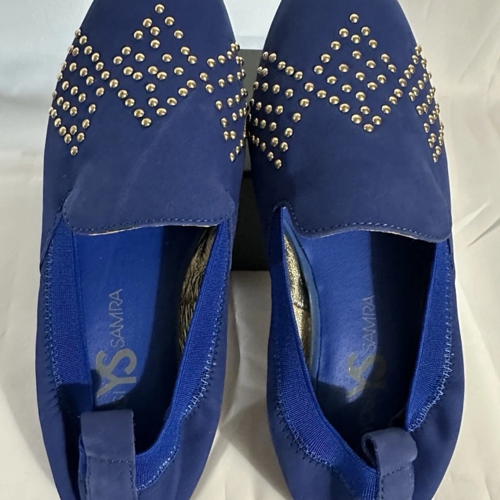 Yosi Samra Royal Blue Studded Loafers NWBAG Sz 9 leather uppers - Picture 2 of 8